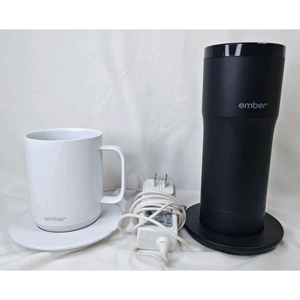 Ember Smart Mug 10oz White & Travel Mug 12oz‎ Black Bases 1 cord HEAT UNTESTED